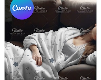 Mockups de mantas / Fleece, Sherpa, Felpa de terciopelo, Microfibra, Manta Minky / Paquetes de Mockups / Superposición de Canva / Mockups de arrastrar y soltar