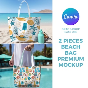 2 Stück Strandtasche Mockup, Tote Bag Mockup, Canvas Ziehen & ablegen Mockup, Bag Mockup, Einfache Bedienung, Mockup Bundle,