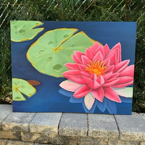 Original Oil Painting of Lotus on Canvas or Fine Art Prints, Lotus Flower Painting, Floral Wall Art, Modern Art, Living Room Art, Large Art