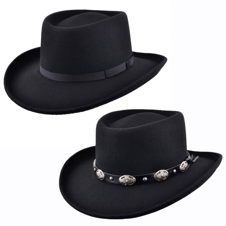 Gambler Hat Cowboy Hat Water Repellent Gaucho Hat Black Wide Etsy