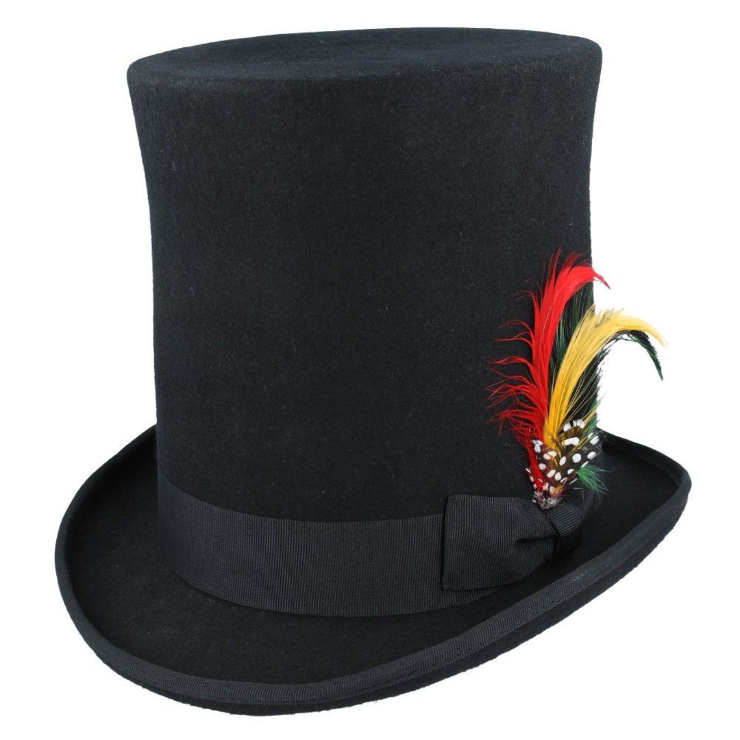 20cm Stovepipe Hat Black Classic Wool Felt Tall Top Hat for Men Women Victorian Topper Hat