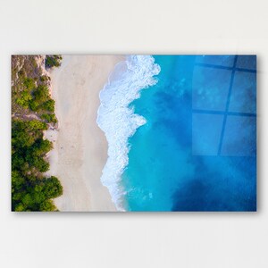 Tempered Glass Beach Wall Art: Aerial Ocean View, Modern Decor