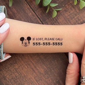 Child Safety Temporary Tattoo with Phone Number | Personalized Emergency Contact Tattoo for Kids | Travel ID Tattoo | Disney Trip Must Have
