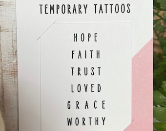 Word Set Temporary Tattoos | Hope | Faith | Trust | Loved | Grace | Worthy | Words of Affirmation | Minimalist Tattoo