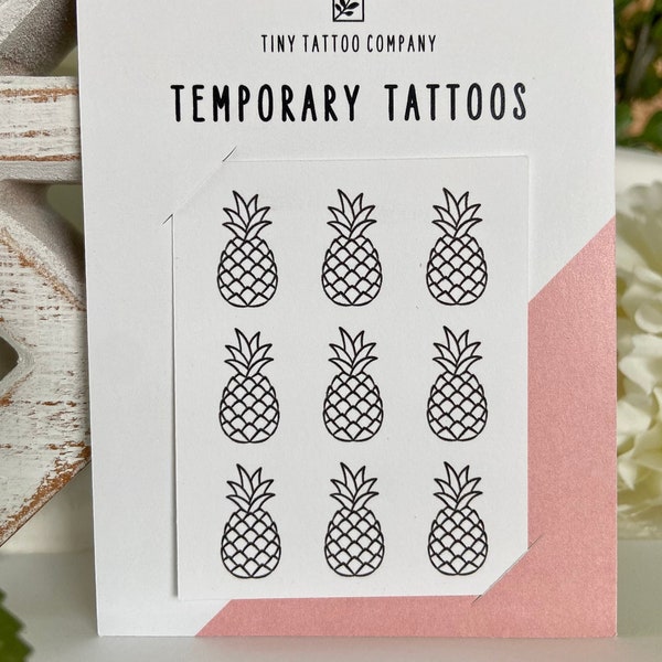 Pineapple Temporary Tattoos | Set of 9 | Fine Line Tattoo | Summer Temporary Tattoos