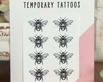 Bee Temporary Tattoos | Set of 8 | Bee Tattoo | Dainty Tattoo | Metallic Bee Tattoos |Metallic Tattoo | Small Bee Tattoo | Bumble Bee Tattoo