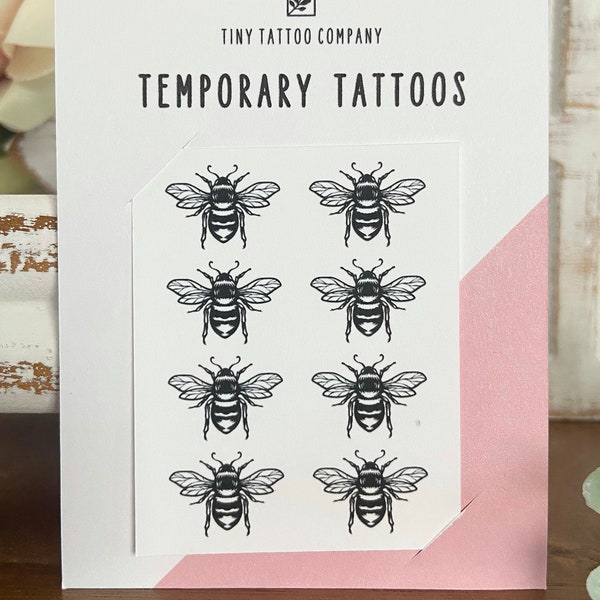 Bee Temporary Tattoos | Set of 8 | Bee Tattoo | Dainty Tattoo | Metallic Bee Tattoos |Metallic Tattoo | Small Bee Tattoo | Bumble Bee Tattoo