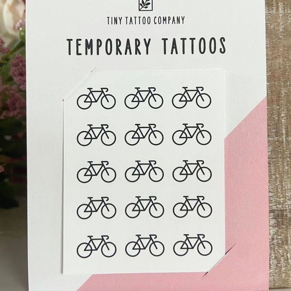 Tiny Bicycle Temporary Tattoo | Set of 15 | Fake Tattoo | Bike | Dainty Tattoo | Minimalist Tattoo | Team Gift