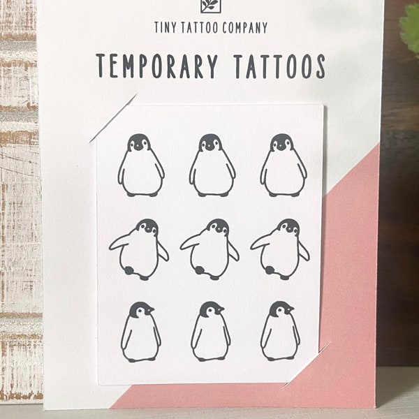 Cute Penguin Temporary Tattoos | Set of 9 | Funny Gift for Friend | Gift for kids | Matching Tattoos | Fake Tattoo
