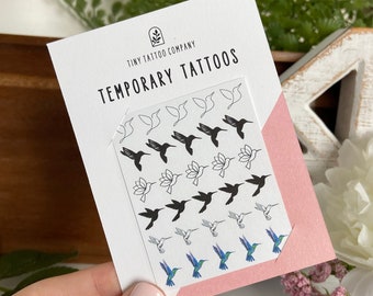 Hummingbird Temporary Tattoos | Set of 30 | 6 Designs | Hummingbird Tattoo | Dainty Tattoo | Minimalistic Tattoo | Hummingbird Tattoo Design