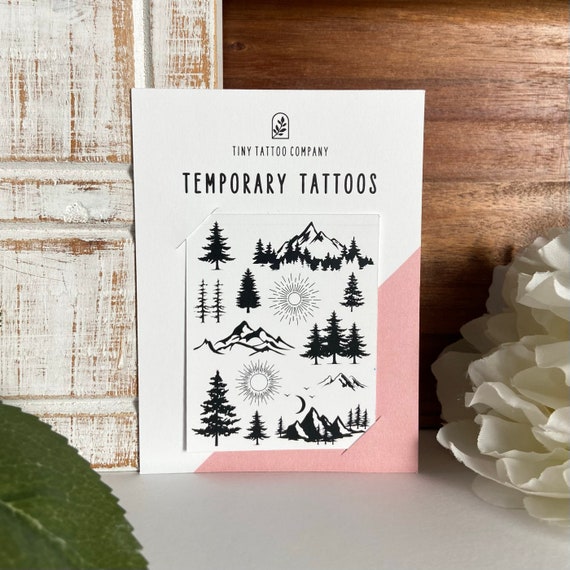 Minimalist Mountain & Tree Temporary Tattoos | Nature Inspired