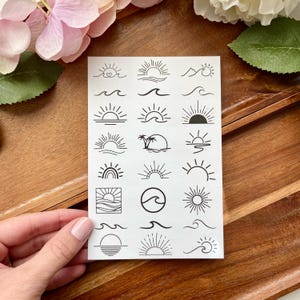 Sunset & Wave Temporary Tattoos | 24 Designs | Sun Tattoo | Wave Tattoo | Ocean Tattoo | Sun and Wave Tattoo | Sunset Minimalistic Tattoo |