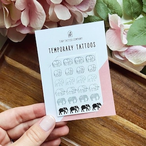 Elephant Temporary Tattoos | Set of 24 | 6 Designs | Elephant Tattoo | Mother Daughter Tattoo | Minimalistic Tattoo | Elephant Tattoo Design