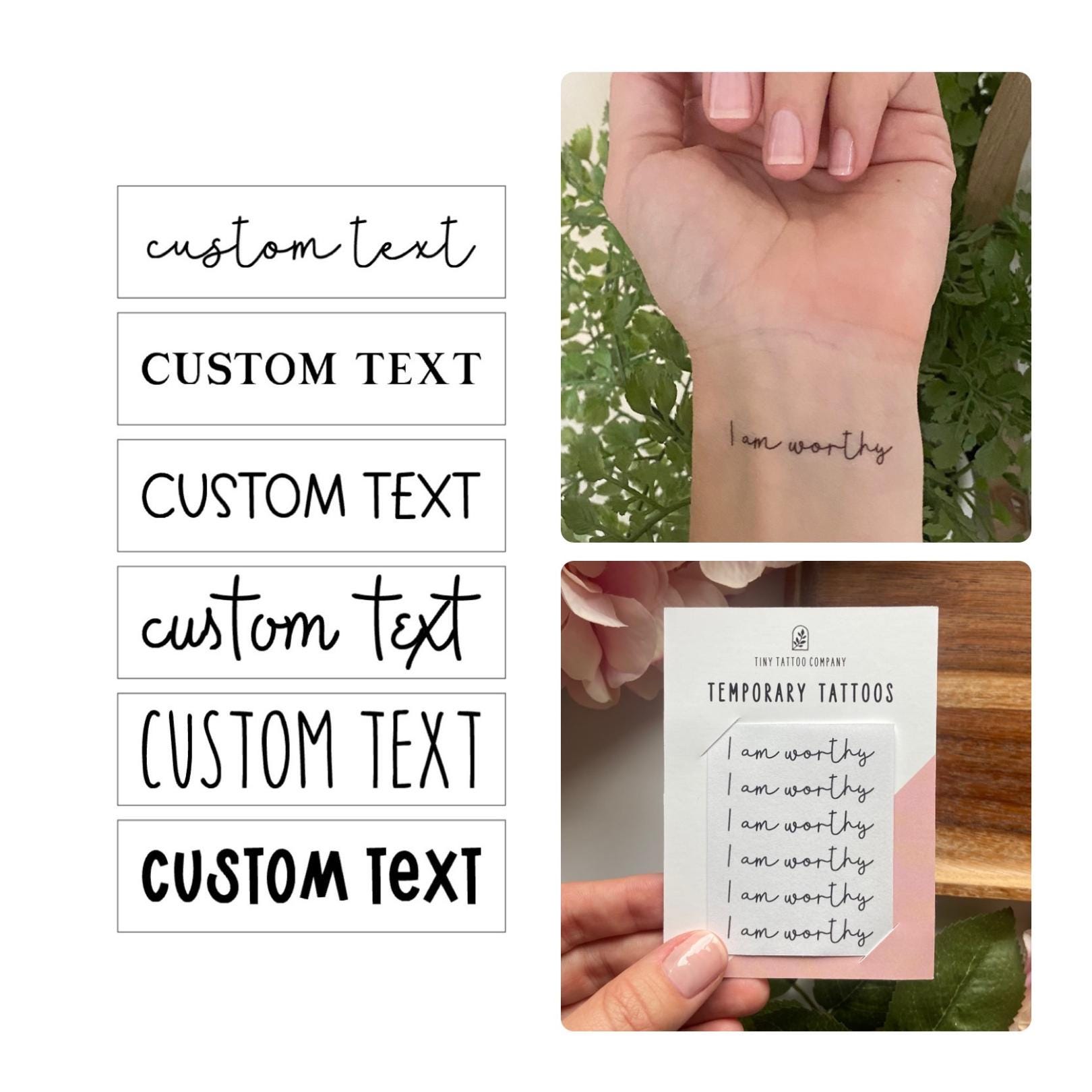Custom Text Temporary Tattoos | Personalized Name Tattoo | Custom Name Tattoo | Custom Word Tattoo | Custom Bible Verse | Custom Tattoo
