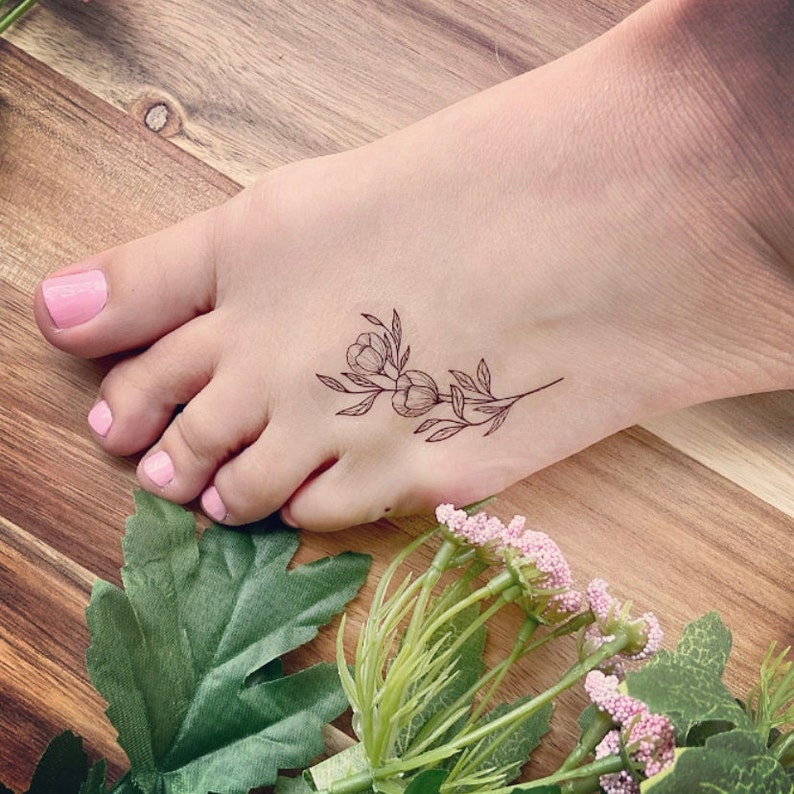Flower Temporary Tattoo Set of 2 Peony Floral Tattoo Etsy