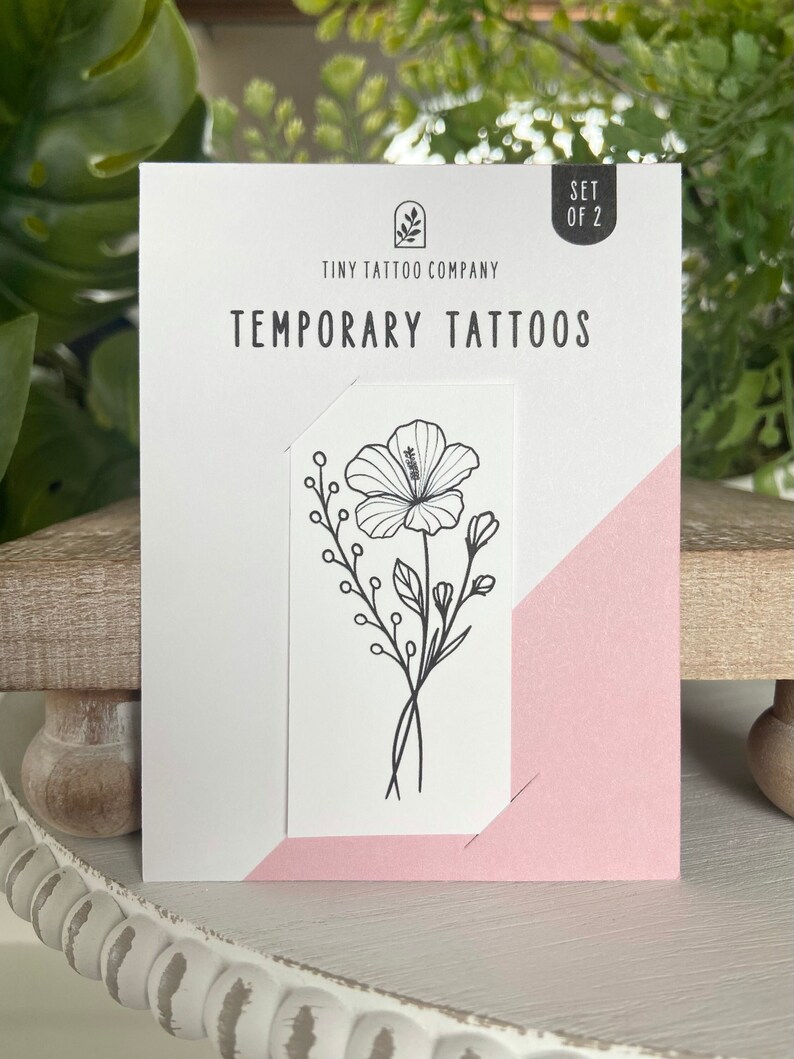 Flower Temporary Tattoo Set of 2 Hibiscus Floral Tattoo Flower Tattoo
