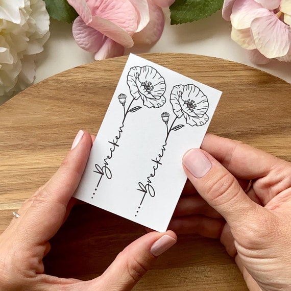 Set of 2 | Custom Name Birth Flower Temporary Tattoos | Birth Flower Tattoo | Wildflower Tattoo | Tattoo Design | Birth Flowers | Poppy |