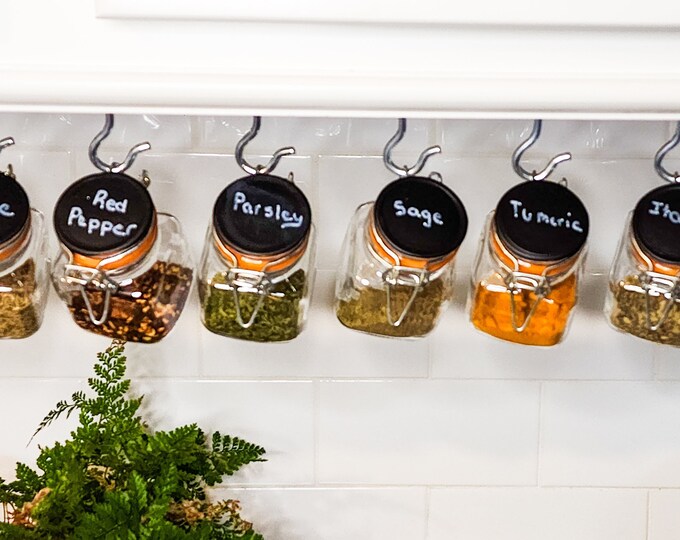 12 Piece Hanging Spice Rack Kit, Kitchen Organization, Customizable, Chalkboard Labels, Under