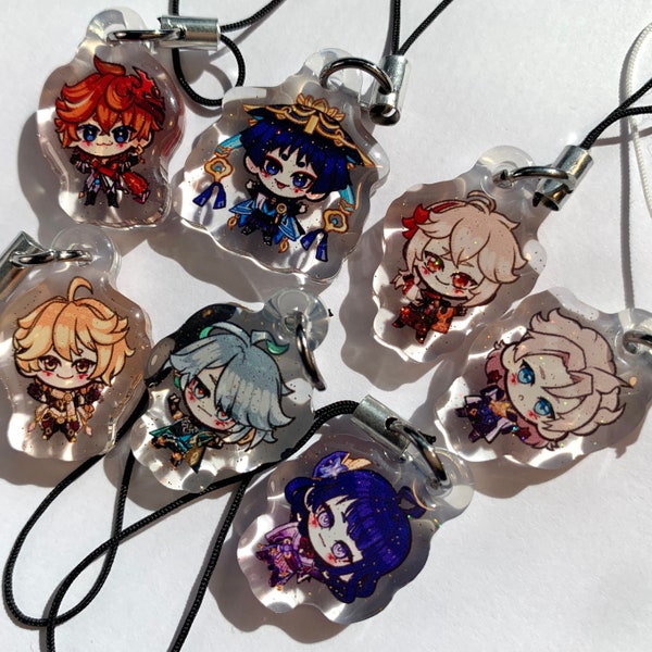 Chibi Genshin - Double Side Glitter Epoxy Holographic 25.4mm/1'' Phone Charms