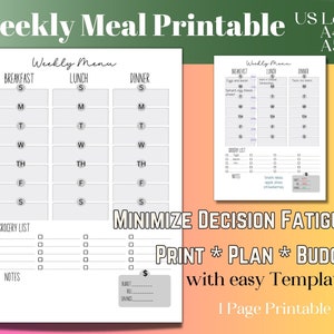 Meal Planner Printable, Weekly Meal Planner, Menu Planner, Grocery List, Digital Download, Food Journal, Shopping List, Meal Tracker, Save