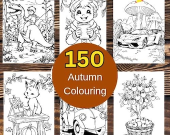 150 Autumn Colouring Pages for Kids – Fall Coloring  Activity Book (Digital Download)