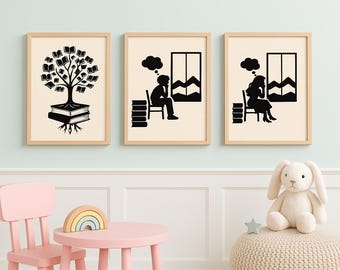 Children's Book Silhouette Art Prints: Bookworm Decor (Digital Download)