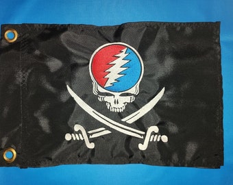 10&quot;x15&quot; Grateful Dead Stealie Pirate Custom Safety flag for ATV UTV Side x Side SAILBOAT Jeep Golf cart, Kayak, Scooter, bicycle, Go-Kart
