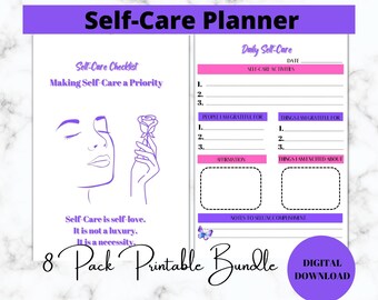 Zelfzorgplanner checklist voor geestelijke gezondheid en welzijn, welzijn mindfulness cadeau, dagelijkse zelfliefde, dagelijkse afdrukbare planner