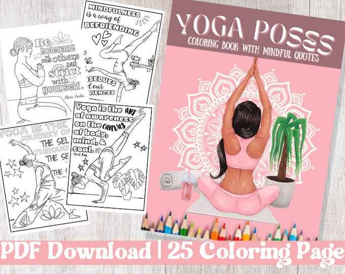Libro de colorear para adultos con posturas y afirmaciones de yoga para aliviar el estrés y practicar la atención plena / Regalo perfecto para entusiastas del yoga