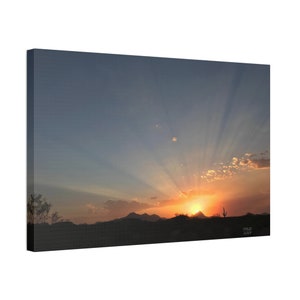 Classic Arizona Sunset, Sun Rays at Sunset, Saguaro Silhouette, Canvas Stretched, 1.5&#39;&#39;