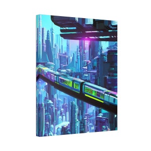 Futuristic City, Cyberpunk World, Sci Fi Cityscape, Futuristic Wall Art, Cyberpunk Wall Art, Sci Fi Art, Canvas Stretched, 1.5&#39;&#39;