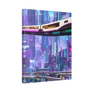 Futuristic City, Cyberpunk World, Sci Fi Cityscape, Futuristic Wall Art, Cyberpunk Wall Art, Sci Fi Art, Canvas Stretched, 1.5&#39;&#39;