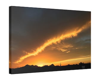 Arizona Sunset, Illuminated Sunset Clouds, Canvas Stretched, 1.5''