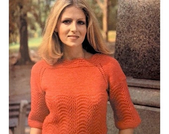 PDF Vintage Feather & Fan Top Down Pullover Knitting Pattern