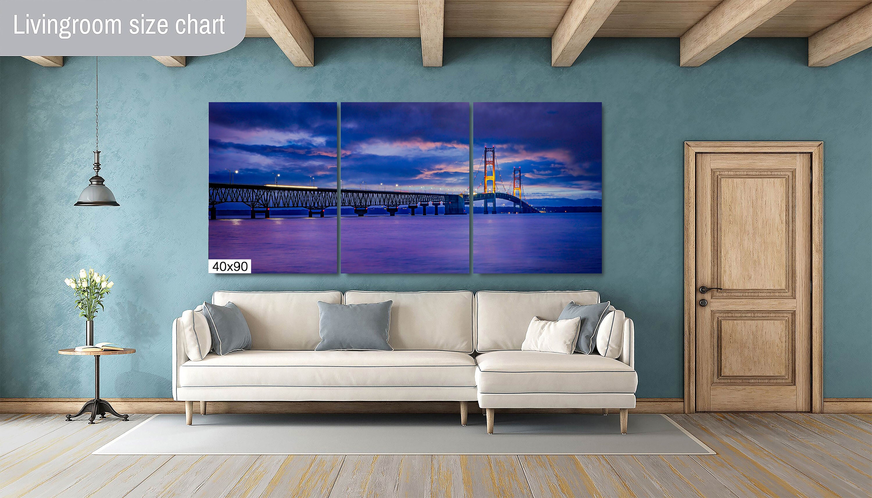 Mackinac Bridge Sunset Sky Blue Canvas Print Glossy Print Livingroom ...