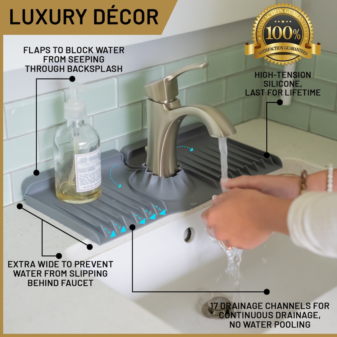 Kitchen & Bathroom Sink Splash Guard. Hightension Silicone. Protect