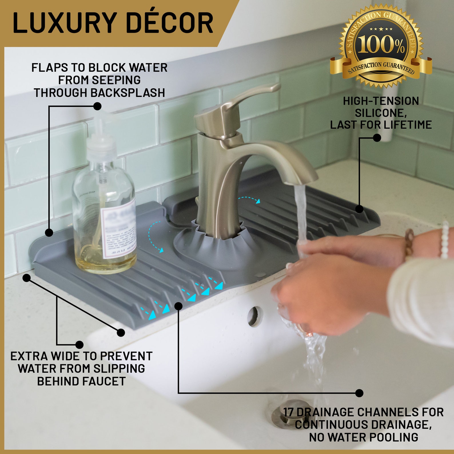 Kitchen & Bathroom Sink Splash Guard. Hightension Silicone. Protect