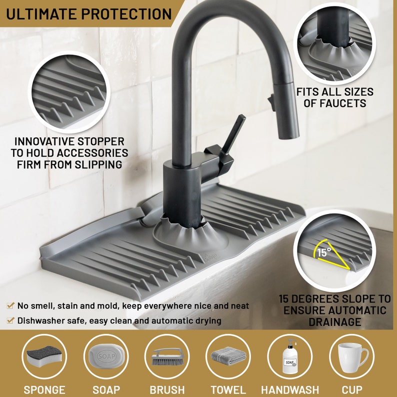 Kitchen & Bathroom Sink Splash Guard. Hightension Silicone. Protect