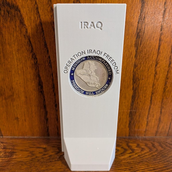 Operation Iraqi Freedom Mini T-Wall Display with Challenge Coin