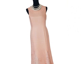 Ann Gerlin Women's Peach Linen Embroidery Chiffon Formal Party Maxi Dress Size 6