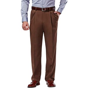 Murano Zac Classic Fit Brown Pleat Cuff Lined Trousers Dress Pants Size 38 x 42