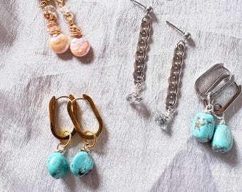 Earrings:  Herkimer diamond | Pearl |Turquoise