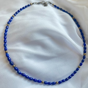 Rondelle Beaded Lapis Lazuli Necklace with Hematite