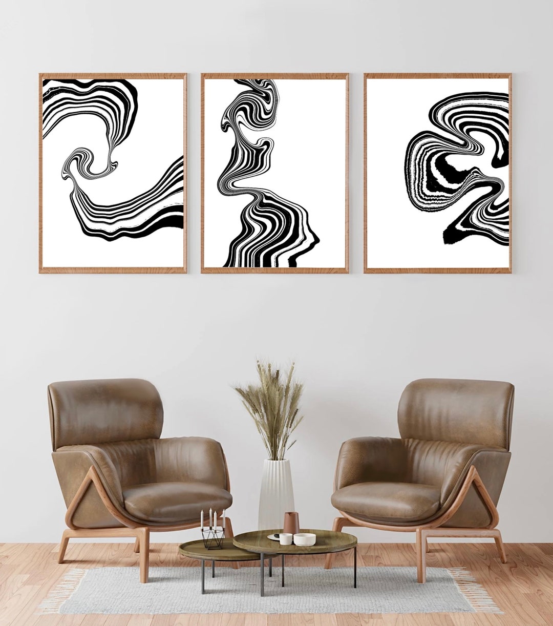 Modern Neutral Abstract Art Print, Wall Art Set of 3 Prints, Minimalist