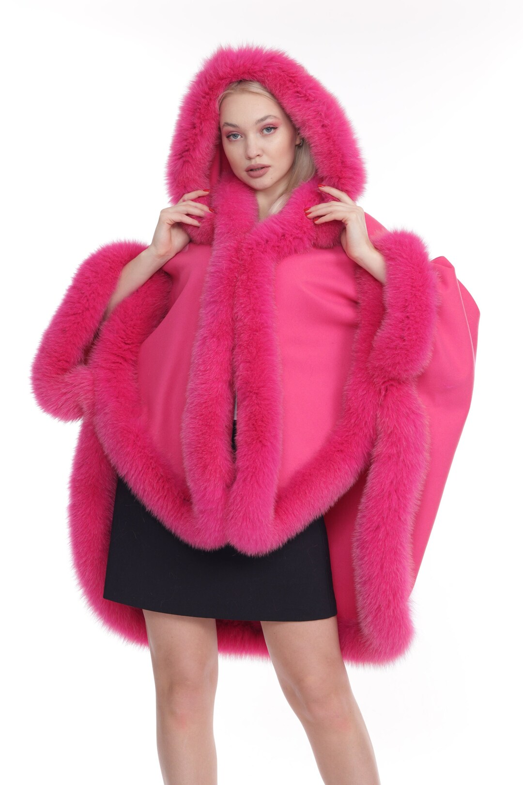 Pink Fur Poncho for Womenfur Coat With Hood High Quality Etsy