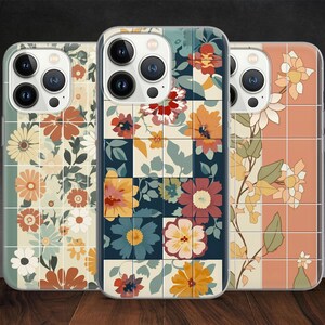 Mosaic Flower Art phone case for iPhone 14 13 Pro Max 12 11 X XS 8 7, fits Samsung S20 FE, S21 Ultra, A12, A54 Huawei P30 Pro, Pixel XL 7A 6