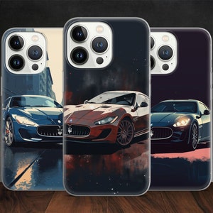 Granturismo GT - Coque de téléphone Art voiture de sport italienne Maser pour iPhone 14 13 Pro Max 12 11 X XS Xr 8, compatible avec Samsung S20 FE, S21 Ultra, Huawei P30