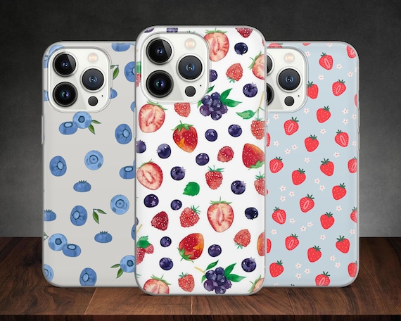 Strawerry Blueberry Berry Nature Pattern phone case for iPhone 14 13 Pro Max 12 11 X XS 8 7, fits Samsung S20 Fe, S21 Ultra, Huawei P30 Pro