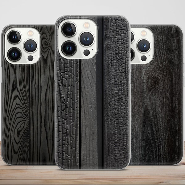 Black Wood texture Timber phone case for iPhone 14 13 Pro Max 12 11 X XS 8 7, fits Samsung S20 FE, S21 Ultra, A12, Huawei P30