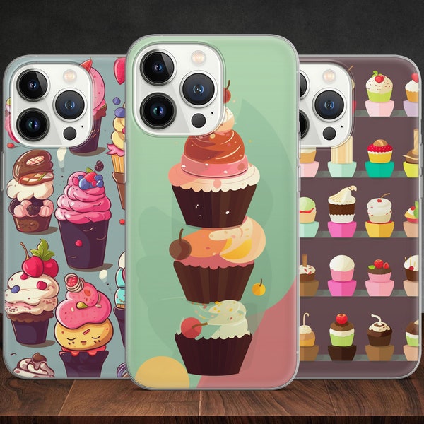 Cupcakes Pattern Cakes Bisquit Foodie Sweets phone case for iPhone 14 13 Pro Max 12 11 X XS 8 7, fits Samsung S20 FE, S21 Ultra, Huawei P30